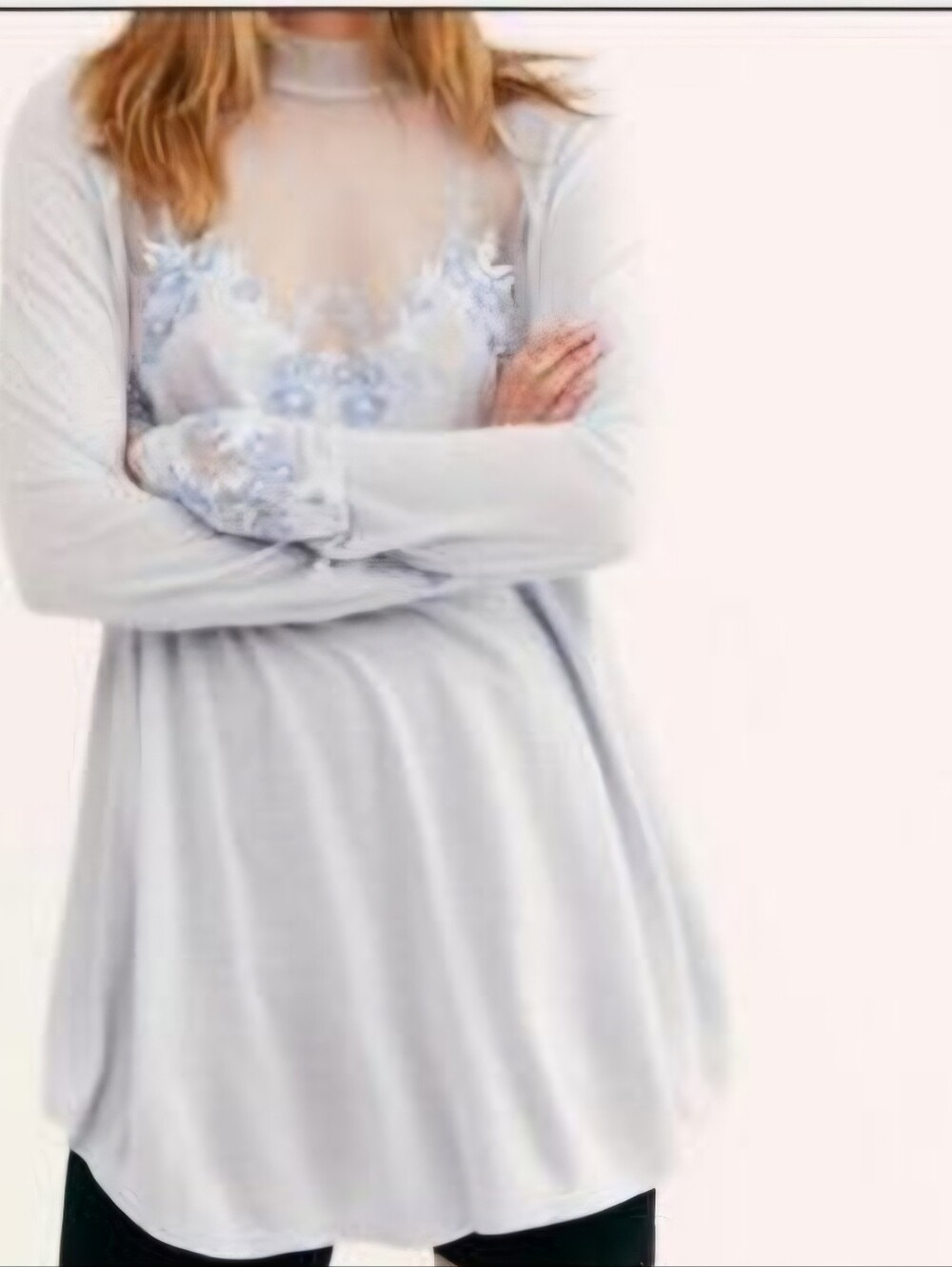 Free People Saheli Embroidered Mesh Tunic Top Glacier Ice Medium